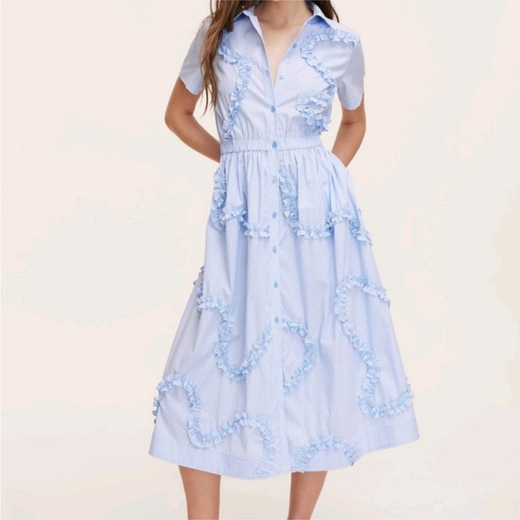 Kate Spade Target Blue Ruffle Button-Down Dress Size M - Picture 2 of 12